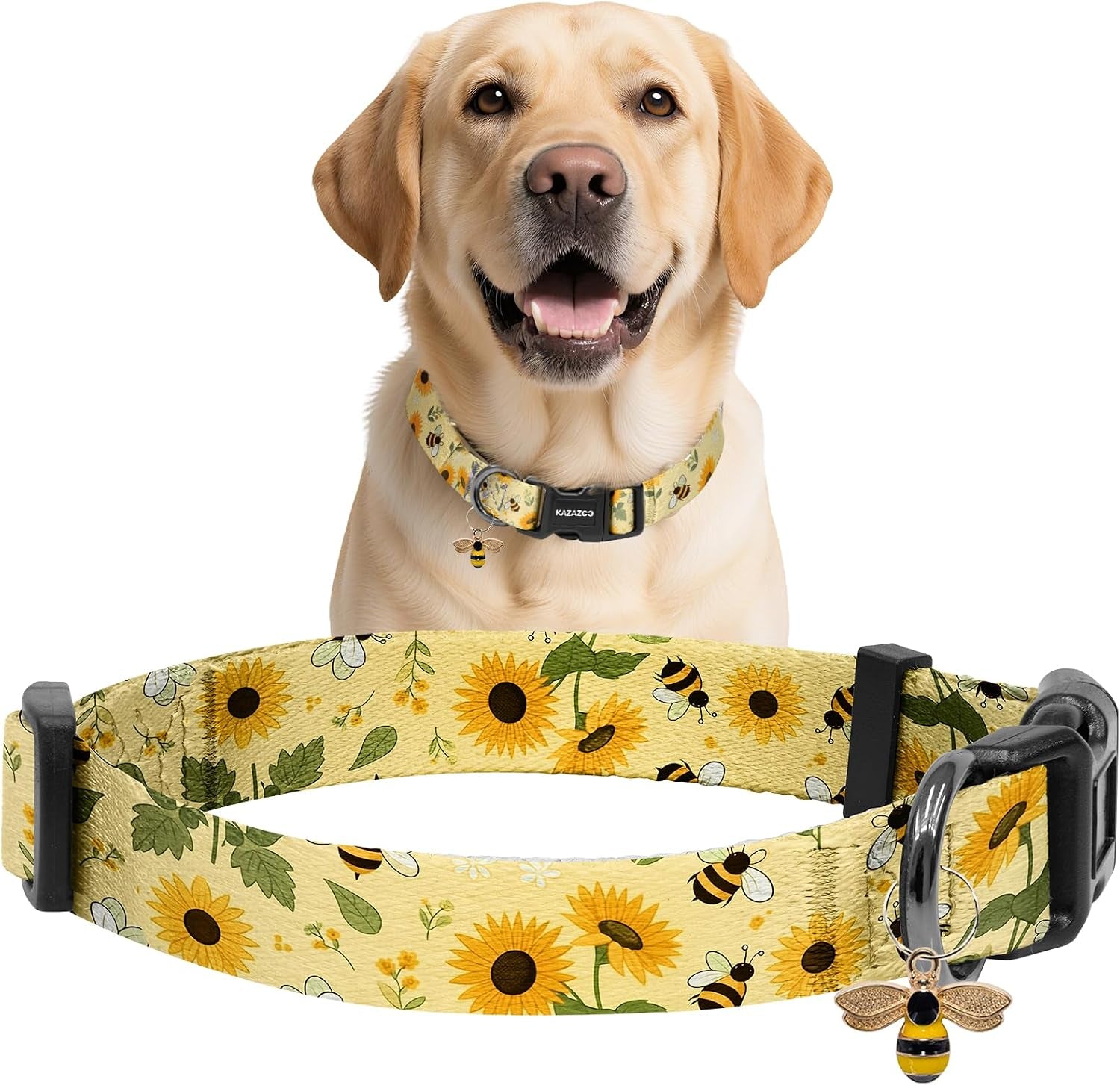 kazazoo-dog-collar-cute-and-soft-nylon-puppy-collar-girl-dogs-adjustable-purple-dog-collars-for-medium-dogs-purple-flowers-m