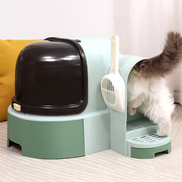 Pet Supplies, Extra Large Enclosed Cat Litter Box with Scoop, Splash-Proof Drawer Design(Brown)5