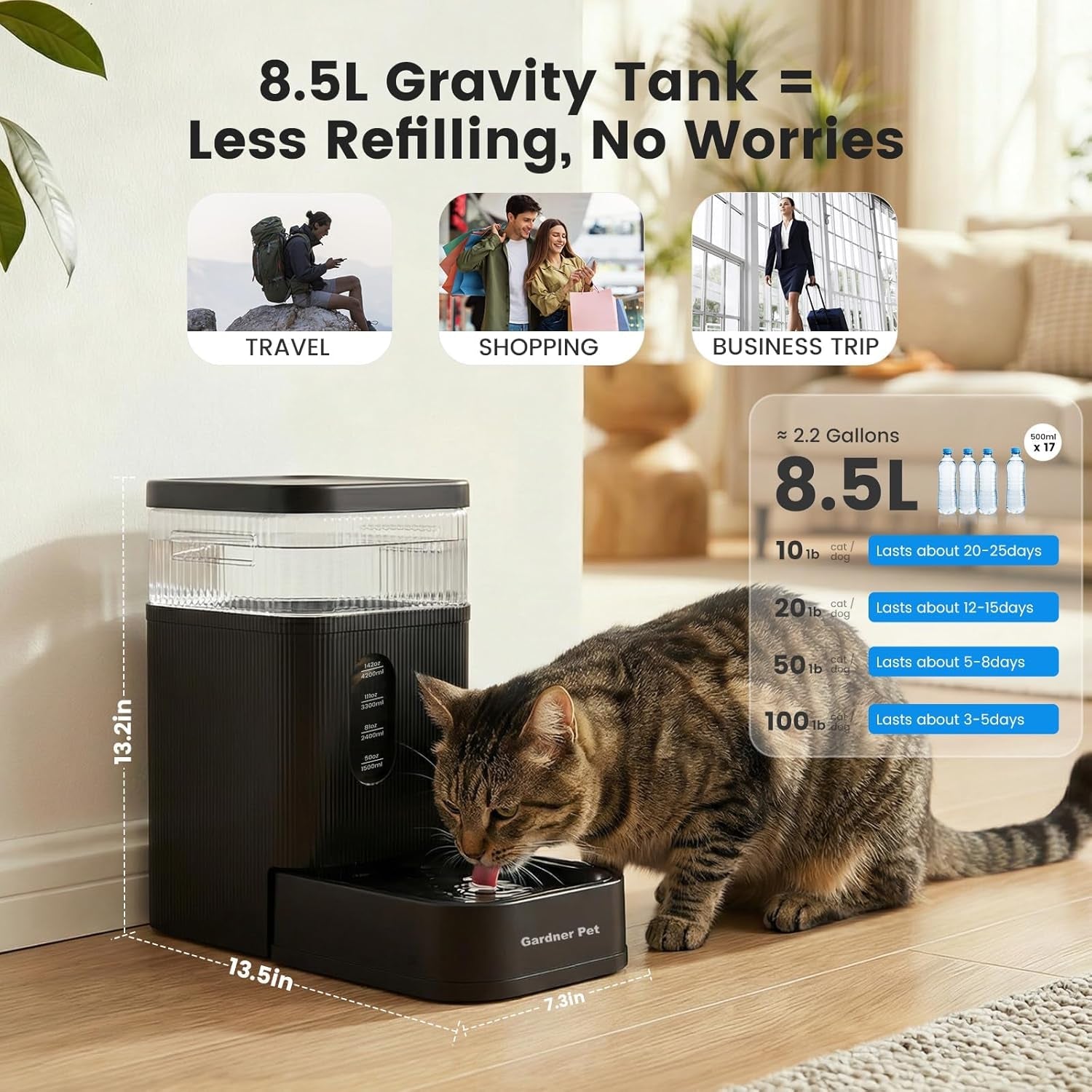 gardner-pet-2-2-gallon-automatic-dog-water-bowl-dispenser-8-5l-gravity-water-feeder-with-stainless-steel-bowl-maifan-stone-filter-bpa-free-for-for-cats-and-dogs-black-2-2-gallon