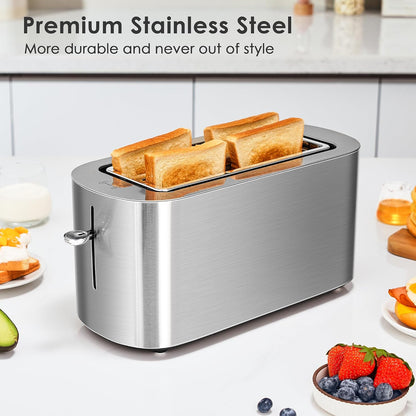 4 Slice Toaster,  Full Stainless Steel Toaster with LED Display, Touch Buttons with Long Extra Wide Slots, Bagel, Defrost, Reheat, Cancel Functions, Removable Crumb Tray, 1300W6