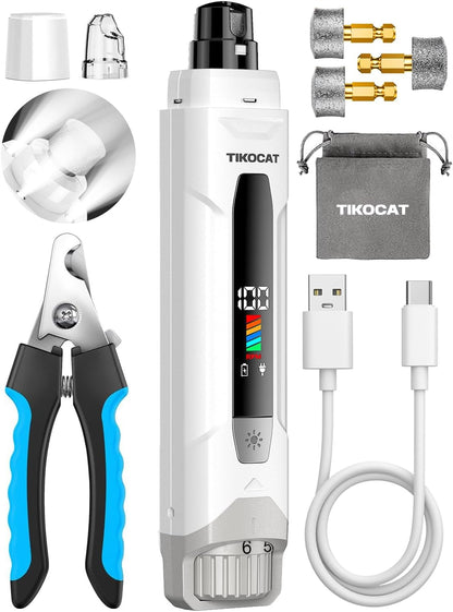 Whisper-Quiet Dog Nail Grinder Kit 50%More Powerful for Sensitive Dogs,Cats | 6-Speed Pet Nail Clippers & Trimmers with 4 LED Lights,3 Grinding Bits, No Over-Cutting,Stress-Free Grooming Set for All Pets1