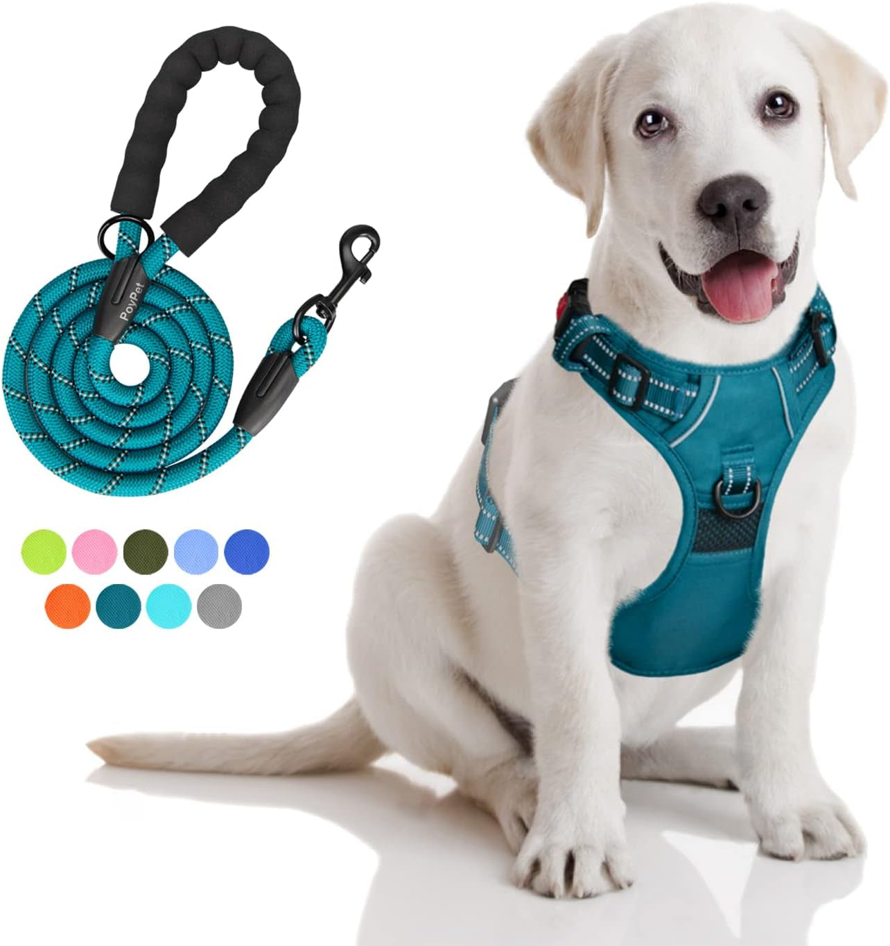poypet-no-pull-dog-harness-and-5-feet-leash-set-release-on-neck-reflective-adjustable-pet-vest-front-back-2-d-ring-and-soft-padded-pet-harness-with-handle-for-small-to-large-dogsgrey-l