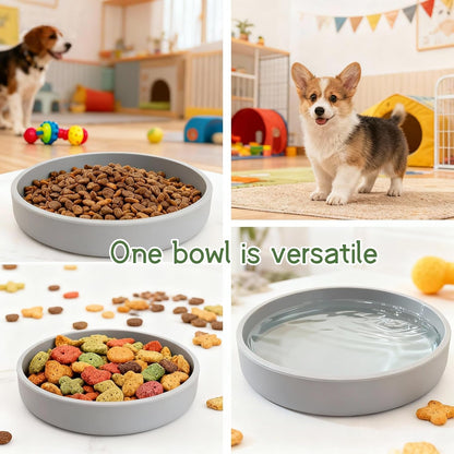 Silicone Cat Bowl Shallow Non-Slip Cat Dishes Set of 2 Relief Whisker Fatigue Small Pet Dog Bowls for Dry & Wet Food (Round Grey)9