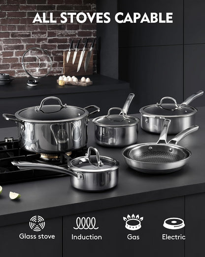 Pots and Pans Set Non Stick | Stainless Steel Kitchen Cookware | 10 Pcs | PFOA Free | Hybrid | Induction Compatible | Frying Skillet, Saucepans, Saute Pan & Stock Pot6