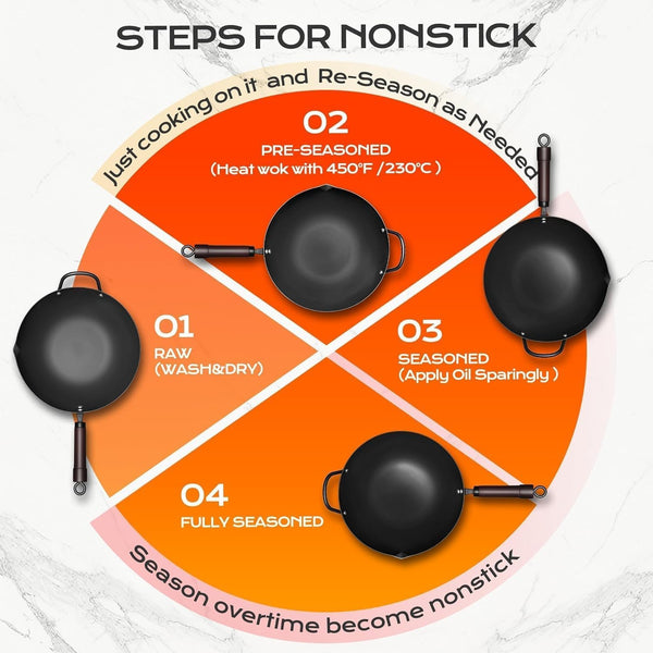 Wok, 13 Inch Carbon Steel Woks & Stir-Fry Pans Nonstick Roasting Pan | Pre-Seasoned 5.8QT Flat Bottom Chinese Wok Roasting Pan with Lid,Pfoa/Ptfe Free Cookware Compatible with All Cooktops4
