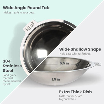 Felli Oblik Elevated Cat Bowl Removable Stainless Steel Wide Dish for Dry Wet Food Feeding & Dishwasher Clean, Slanted Whisker Fatigue Friendly Metal Plate (Classic, 0.5 Cups Shallow Dish)6