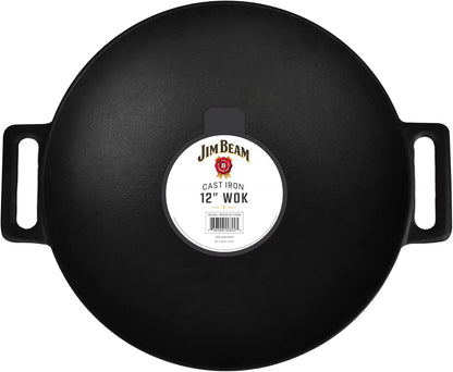 12'' Pre Seasoned Heavy Duty Construction Cast Iron Grilling Wok, Griddle and Stir Fry Pan3