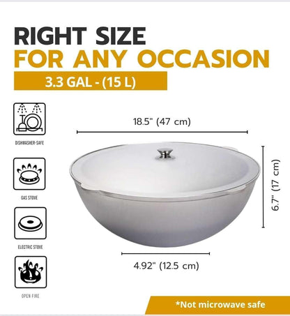 Cast Aluminum Asian Cauldron with Lid Aluminum Kazan, Dutch Oven Pot, Camping Cookware Kitchen Pot, Oven Safe Caldero, Gray ((15 L))3