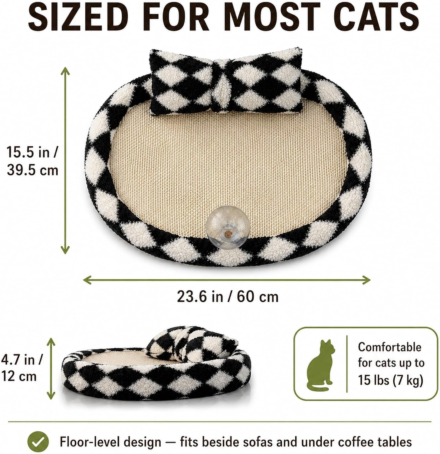 furso-cat-bed-scratcher-lounge-for-indoor-cats-sisal-scratch-pad-with-spring-treat-ball-plush-pillow-play-toy-diamond-design-protects-furniture