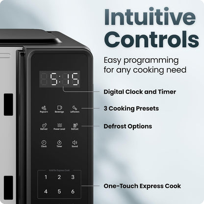 Countertop Microwave Oven 0.7 Cu. Ft., 700 Watts with 10 Power Levels, 6 Cooking Presets with One-Touch Express Cook, Eco Mode, Child Safety Lock, & Mute Button - Black5