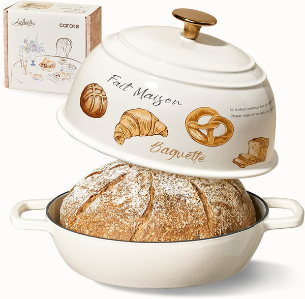 Enameled Cast Iron Dutch Oven, 5QT Pot with Lid & Gift Box | Healthy Cookware for Homemade Sourdough Bread Baking, Roasting, All Stovetop Compatible Oven Safe up to 500° F, Croissant1