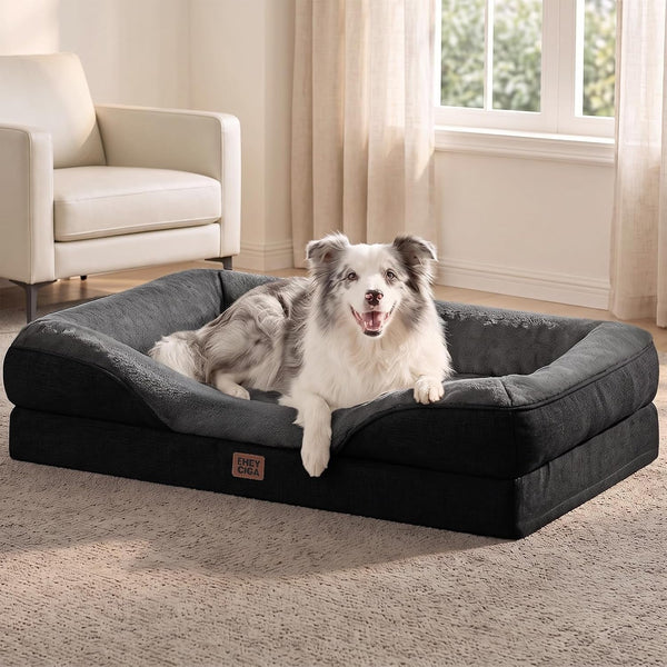 EHEYCIGA Orthopedic XL Dog Bed for Large Sized Dog, 42X30 Inch Extra Large Memory Foam Dog Couch Bed with Sides, Waterproof Liner & Washable Removable Cover, Bolster Pet Sofa, Grey27