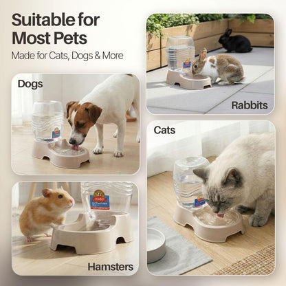 Flexzion Gravity Pet Water Dispenser for Cats & Small Dogs, 1/4 Gal Beige | Automatic Cat and Dog Waterer with 900 Ml Reservoir, Non-Skid Feet, Recessed Carry Handle, and Easy-Clean PP Bowl8