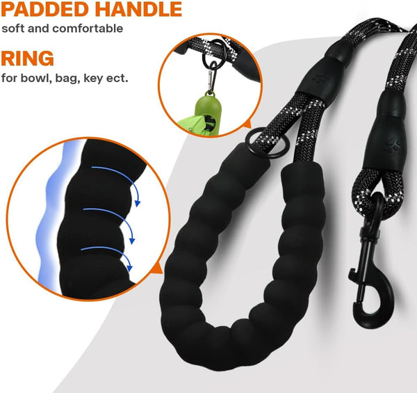 Taglory Rope Dog Leash for Medium Large Dogs, 6 FT Padded Handle, Black | Climbing Rope for Strong Pullers, Reflective for Night Walks and Training, Comfortable Grip, Anti-Tangle Swivel Clip 1/2 Inch4