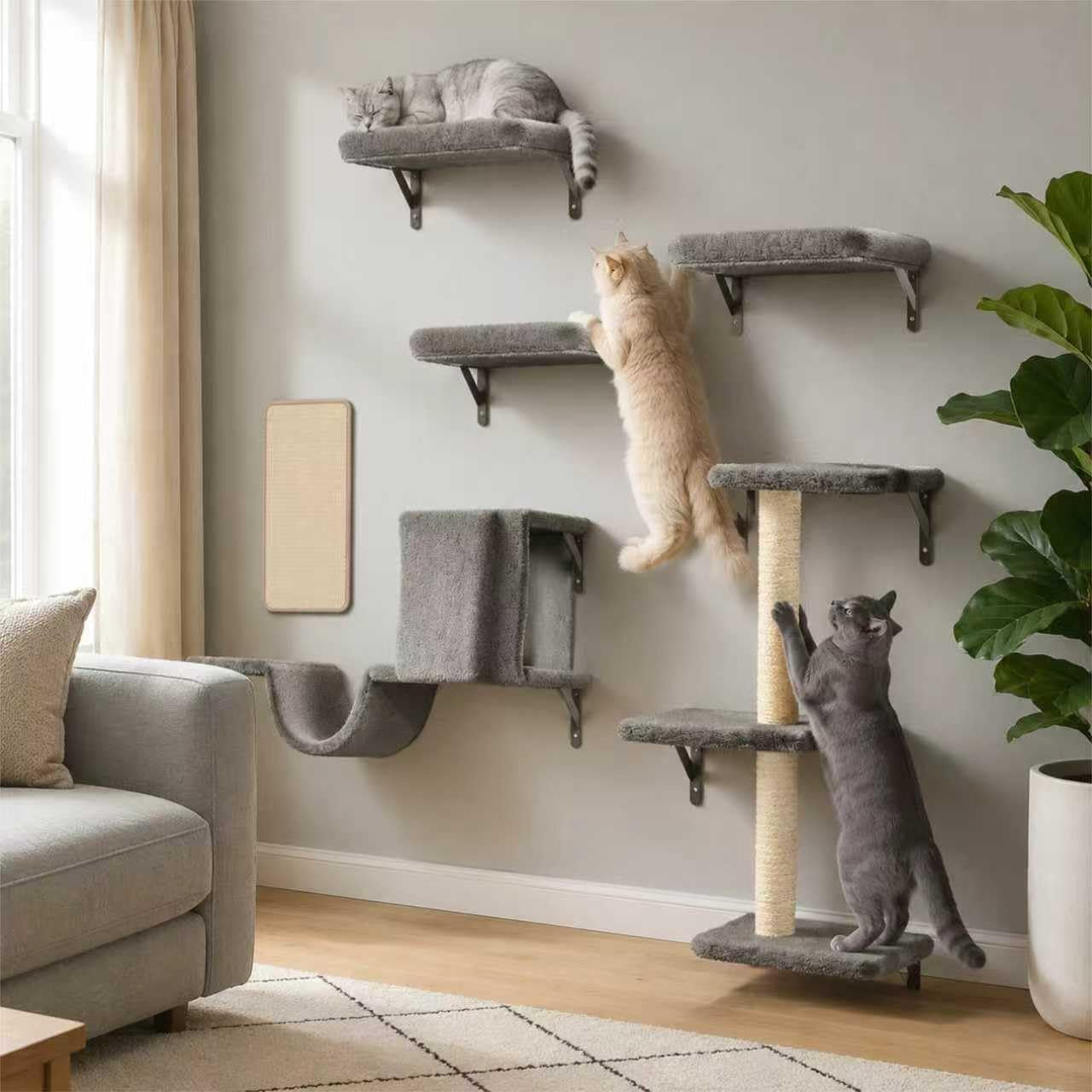 cat-wall-shelves-for-large-cats-stable-safe-kitty-walls-furniture-set-for-40lbs-cats-with-wooden-cat-climber-house-bridge-tree-steps-and-scratcher-for-16-inch-drywall-grey-5-in-1