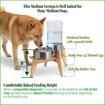 Dog Water and Food Dispenser Stand for Medium Dogs - Adjustable, Bamboo | Use to Elevate, Raise, Hold Gravity or Automatic Food Feeders and Water Bowl Dispensers - Medium5