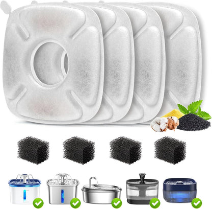Cat Water Fountain Filter,Pet Fountain Filters Replacement Filters Compatible with Veken 95Oz/2.8L Pet Water Fountain,Contains 4 Cat Fountain Filter Replacement and 4 Sponges1