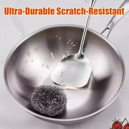 Titanium Wok, No Coating Non-Stick Titanium Pans for Cooking, Flat Bottom Wok, Ultra-Durable, Scratch-Resistant, Compatible with All Cooktops,14.17In5