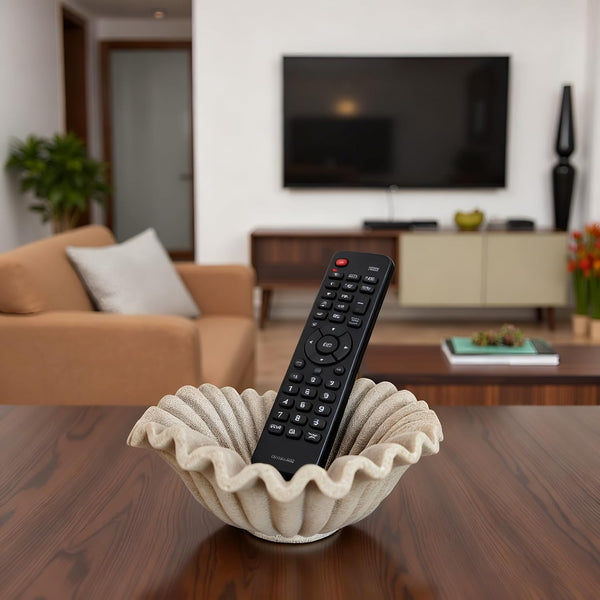Small Decorative Bowl Decor, Scalloped Pedestal Bowls for Modern Home Decor,Ruffle Decor,Stylish Key Bowl for Entry Table,Decorative Fruit Bowl for Kitchen Counter,Artificial Stone Beige3