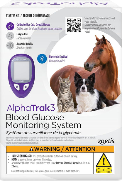 Alphatrak3 Blood Glucose Monitoring Kit for Diabetic Dogs, Cats & Horses | 8-Piece System for At-Home Use, Accurate Digital Results in 5 Seconds or Less, Mobile App Tracking, Uses Small Blood Sample1
