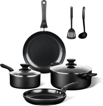 8 Pcs Ceramic Pots and Pans Set | Nonstick Cookware Set, Design for Kitchen & Camping & RV Cooking, Include Frying Pans, Saucepans with Lids, Shovel and Ladle1