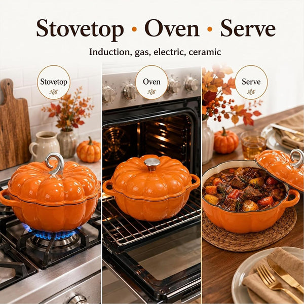 Pumpkin Dutch Oven Pot with Lid 3QT Enameled Cast Iron Pumpkin Pots，Purpleb | Pumpkin Cocotte with Dual Handles, Soup Pot, Serves 2-3, Oven & Stove Safe for Cooking, Superior Heat Retention for Soups3