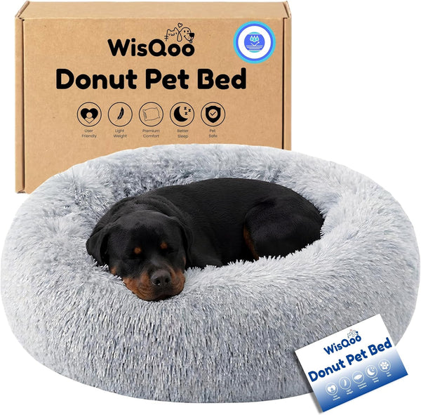 Calming Donut Dog Bed – Faux Fur Anti-Anxiety Pet Bed with Removable Washable Cover & Water-Resistant Liner – Plush Fluffy round Nest, Non-Slip Bottom for Dogs & Cats – Small, Grey13