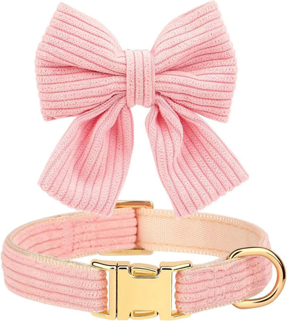 Didog Cute Dog Collar and Leash Set with Large Bowtie, Pink, S | Girl Dog Collars, Soft and Adjustable, Secure Metal Buckle, for Small Medium Dogs, S,Neck 10-16"3