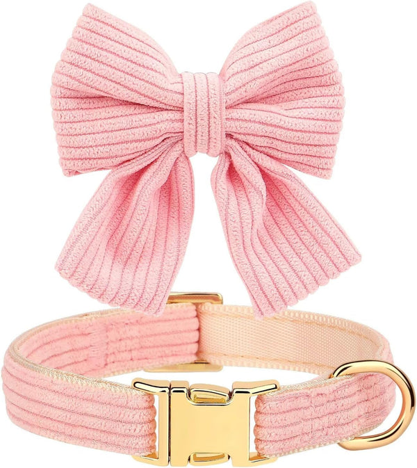 Didog Cute Dog Collar and Leash Set with Large Bowtie, Pink, S | Girl Dog Collars, Soft and Adjustable, Secure Metal Buckle, for Small Medium Dogs, S,Neck 10-16"3