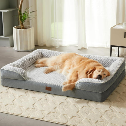 LEXTRO Orthopedic Dog Beds for Large Dogs,42X30 Inch Extra Large Dog Bed, Egg Crate Foam Bed for Large Dogs, Big Pet Bed with Washable Removable Waterproof Pillow Cover and Anti-Slip Bottom, Grey7