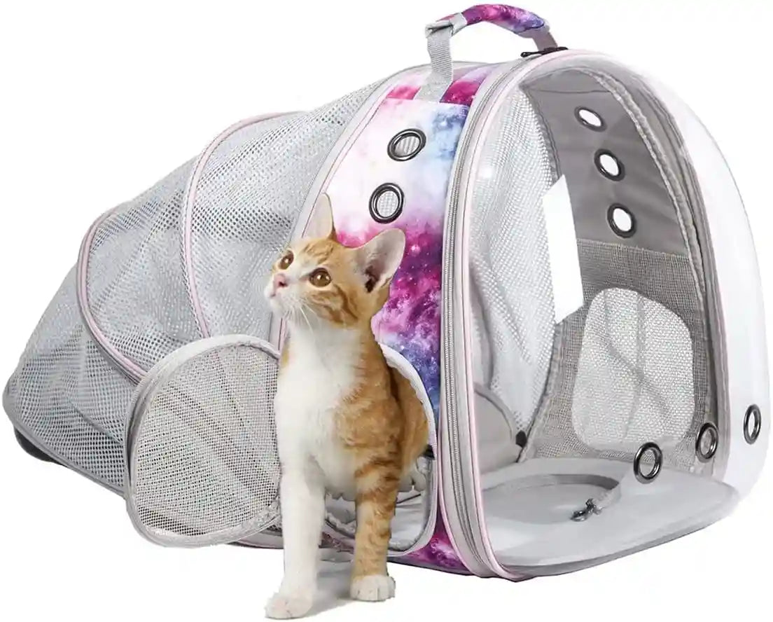 expandable-pink-cat-backpack-carrier-fit-up-to-12-lbs-space-capsule-clear-bubble-window-pet-carrier-backpack-for-kitten-bunny-rabbit-and-small-puppy