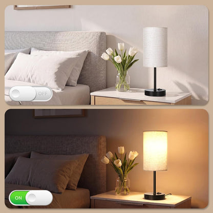 Table Lamp for Bedroom Set of 2, Bedside Small Lamps with 3 Way Dimmable Rocker Switch and AC Outlet, Nightstand Desk Lamp with Flaxen Fabric Shade Black Base for Living Room Home Decor Lights | E26 Bulbs,Ac Outlet,3 Way Dimmable,Rocker Switch,Desk Lamp Flaxen Fabric Shade Black Base 2Pack Bedroom Living Room Dorm Lamp6
