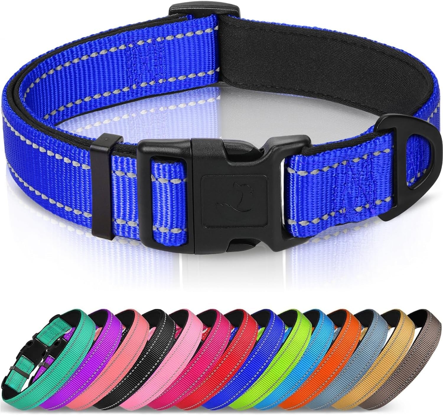 joytale-reflective-dog-collar-adjustable-neoprene-padded-teal-l-breathable-nylon-for-large-dogs-no-chafing-on-walks-and-outdoor-hikes-tear-resistant-webbing-metal-d-ring-night-safety