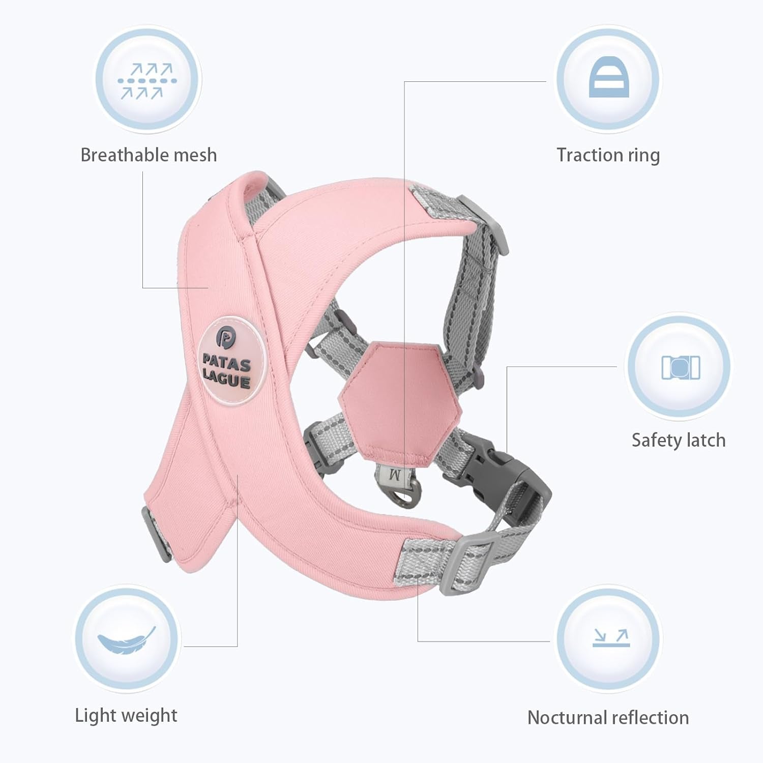 patas-lague-dog-harness-with-leash-set-adjustable-soft-padded-step-in-dog-vest-no-choke-no-pull-reflective-for-small-medium-pets-with-poop-bags-and-dispenser-solid-and-no-chew-pink-m