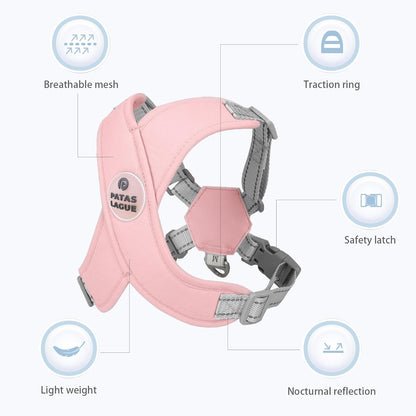 Patas Lague Dog Harness with Leash Set Adjustable Soft Padded Step-In Dog Vest No Choke No Pull Reflective for Small Medium Pets with Poop Bags and Dispenser, Solid and No-Chew, Pink M3