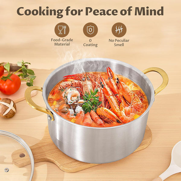 10 QT Stock Pot with Lid, Full Clad Tri-Ply Stainless Steel Soup Pot | Large Induction Cooking Pot, Uncoated & Built to Last, for Festive Party Drinks, Heavy-Duty Stock Base and Seafood Steaming4
