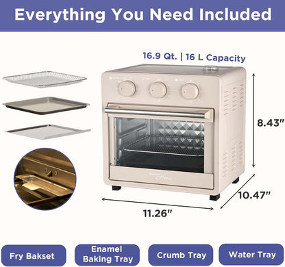 Home, 16.5 Qt Air Fryer Oven, with Steam Infusion, Cream, Convection Countertop Oven, 6 Cooking Functions, 200–450°F Temperature Control, Interior Light, Fry Basket & Baking Tray Included6