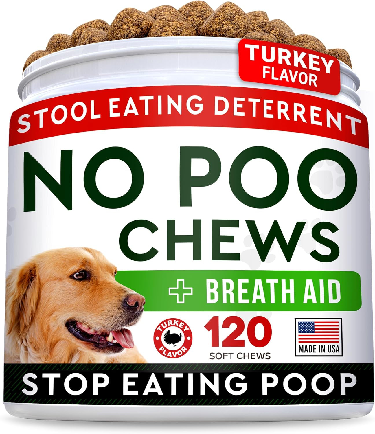 strellalab-no-poo-chews-for-dogs-coprophagia-stool-eating-deterrent-probiotics-digestive-enzymes-breath-aid-support-stop-dog-poop-eating-120ct-turkey