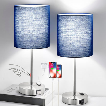 Set of 2 Touch Control Table Lamps with 2 USB & AC Outlet, 3-Way Dimmable Bedside Nightstand Lamps for Bedroom Living Room Nursery, 800 Lumens 5000K Daylight Bulbs Included1