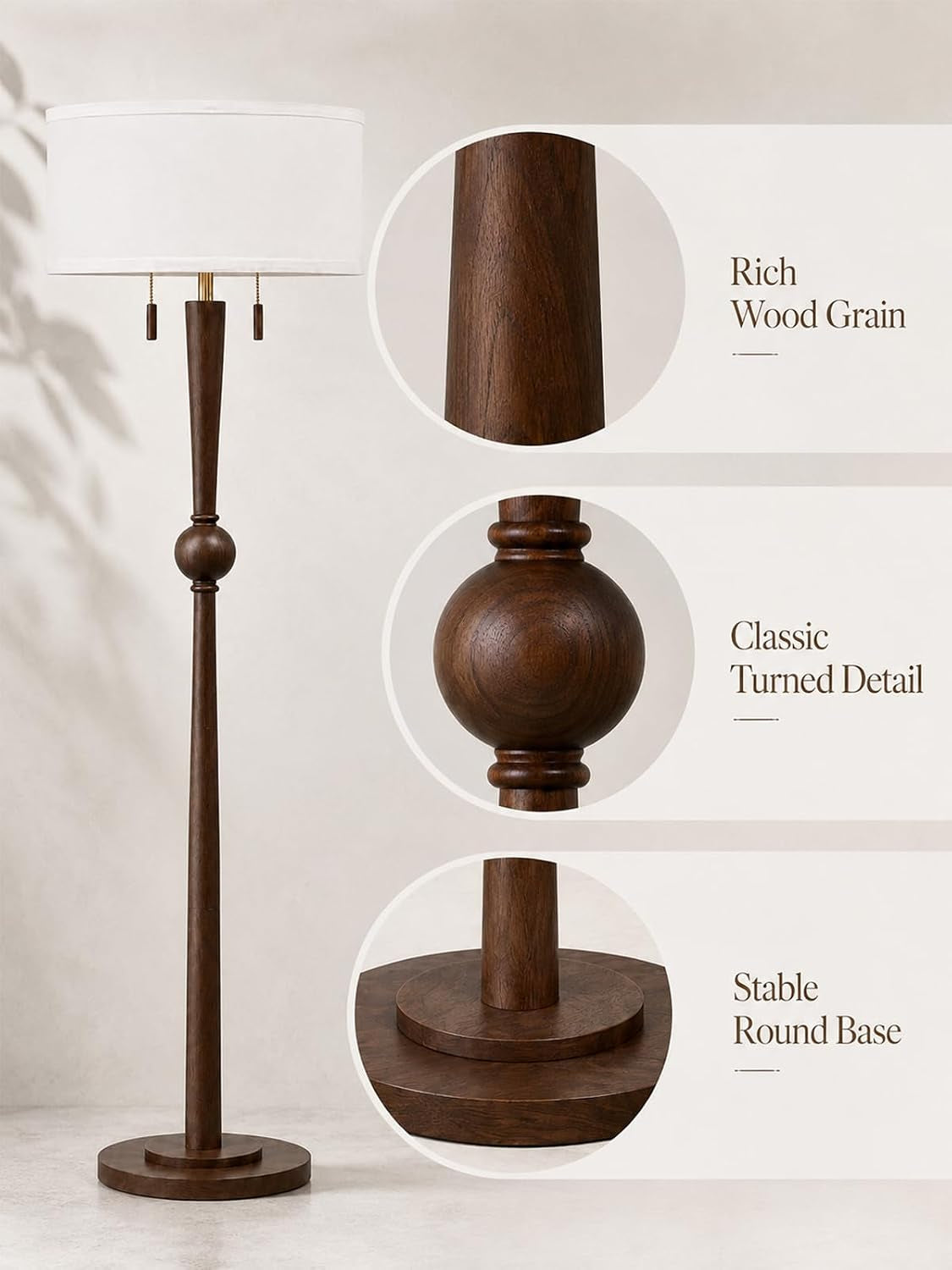 solid-wood-floor-lamp-for-living-room-pull-chains-standing-lamp-62-8-tall-17-white-drum-shade-sculptural-wood-base-stem-2-light-design-standing-lamp-for-bedroom-2-bulbs-included