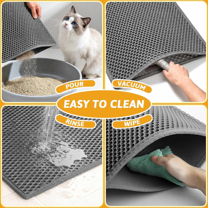 Pieviev Cat Litter Mat Double Layer Waterproof Urine Proof Trapping Mat 1 Pack (Gray, 24X15 Inch (Pack of 1)) | Honeycomb Design Catches Scattered Particles to Stop Tracking, Urineproof Base Protects Floors, Easy to Clean6