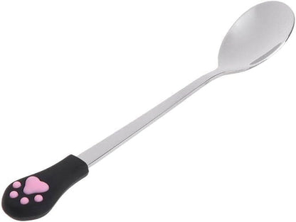 Silver Pet Food Spoon, Stainless Steel Spoon anti Slip Silicone Handle Can Cute for Pets Dogs Food Storage Feeding and Watering Supplies1