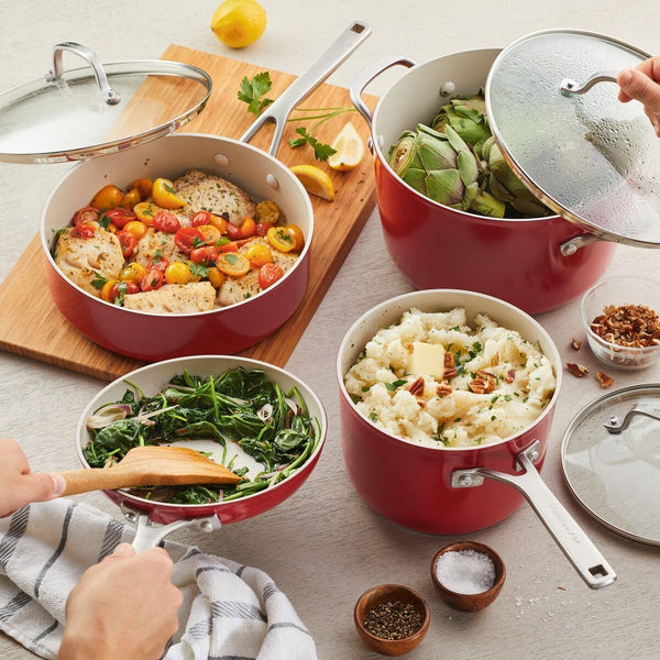 Kitchenaid Hard Anodized Ceramic 9-Piece Nonstick Cookware Set – Includes Fry Pans, Saucepan, Stockpot, Durable, Even Heating, Oven Safe to 500°F, Empire Red7