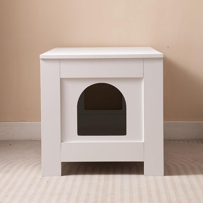 Cat Litter Box Enclosure with Barn Door Wooden Cat Washroom Furniture Litter Box Furniture Hidden End Side Table Pet House Multi Functional Double Cabinet Doors for Bedroom Living White4