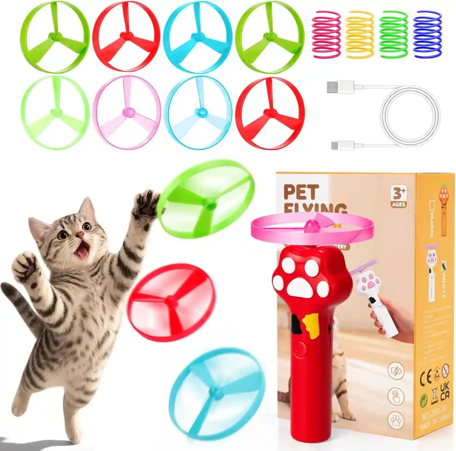 baborui-cat-toy-disc-launcher-rechargeable-interactive-cat-fetch-toy-launcher-with-8-flying-discs-flying-enrichment-toys-for-indoor-bored-kittens-adult-cats-yellow