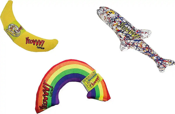 Yeowww! 100% Organic Catnip Variety Pack of Rainbow, Banana & Pollock Fish1