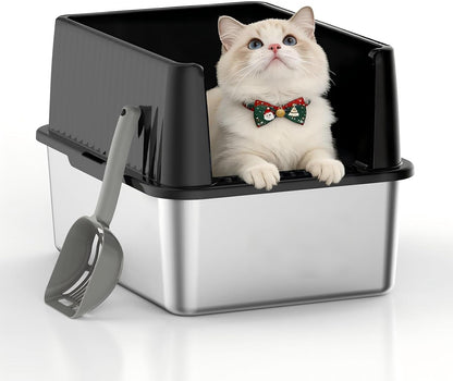 Stainless Steel Cat Litter Box, 11.8" High Sides for Litter Scatter & Urine Spray Control, Easy to Clean Non-Stick Litter Pan, Low Entry for Kittens, Small Cats, Compact Space-Saving Design1
