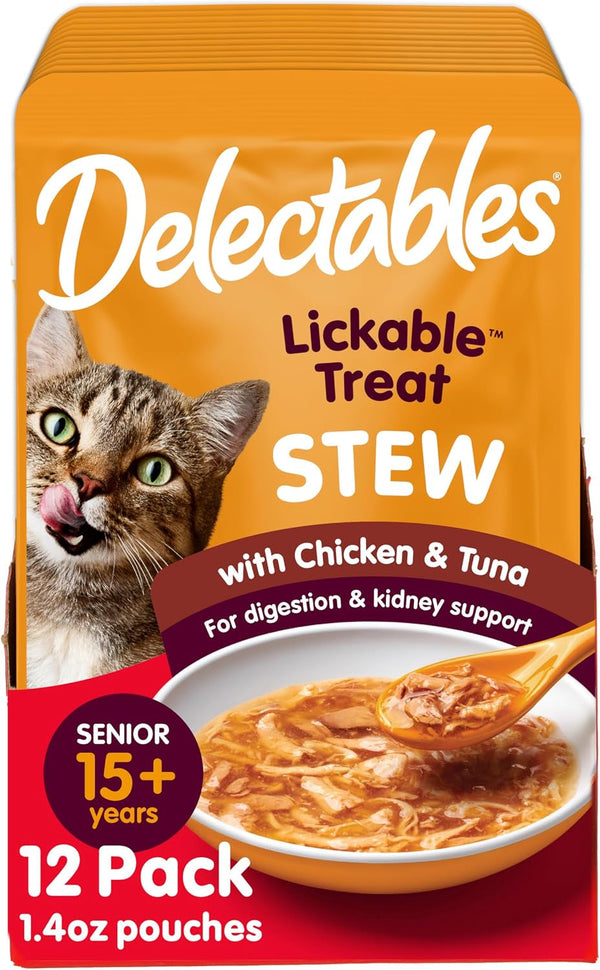 Delectables Lickable Treat Stew Senior 10+ Wet Cat Treat with Real Chicken, Food Topper, Hydrating, Grain-Free, No Fillers, No By-Products, No Added Preservatives, 1.4Oz Pouch, 12Ct13