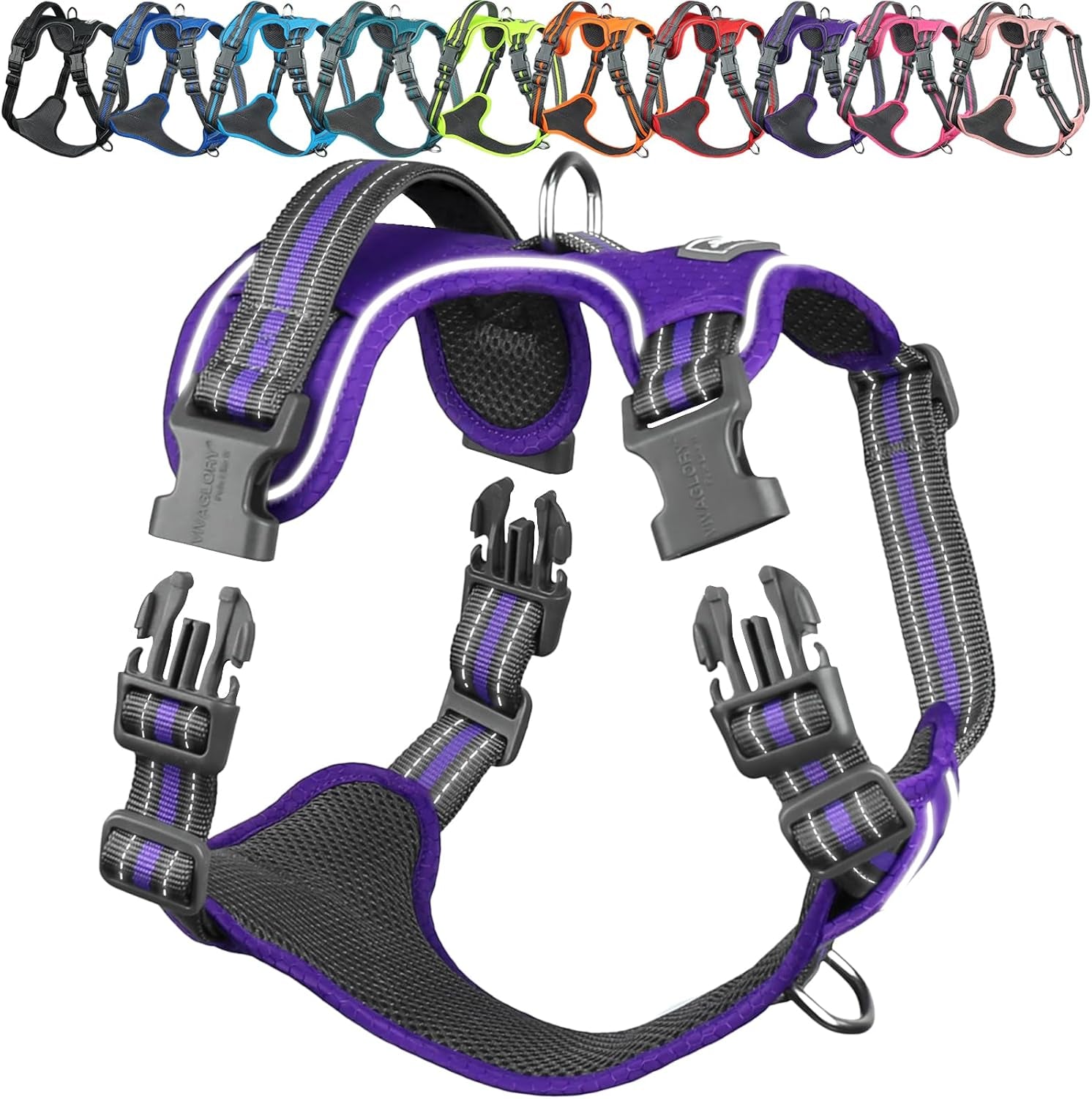 vivaglory-no-pull-dog-harness-vest-harness-l-orange-patterned-with-handle-front-and-back-clip-for-training-pulling-no-pull-escape-proof-padded-adjustable-for-pet-puppy