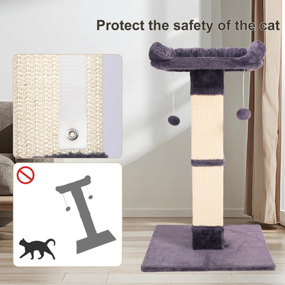 34" Cat Scratching Post for Indoor Cats, Sisal Cat Scratcher with Large Plush Perch, Vertical Posts with Elevated Bed and with Two Dangling Balls, Removable & Washable Cover, Dark Grey7